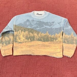 Zara wool blend landscape Scenic knit Sweater